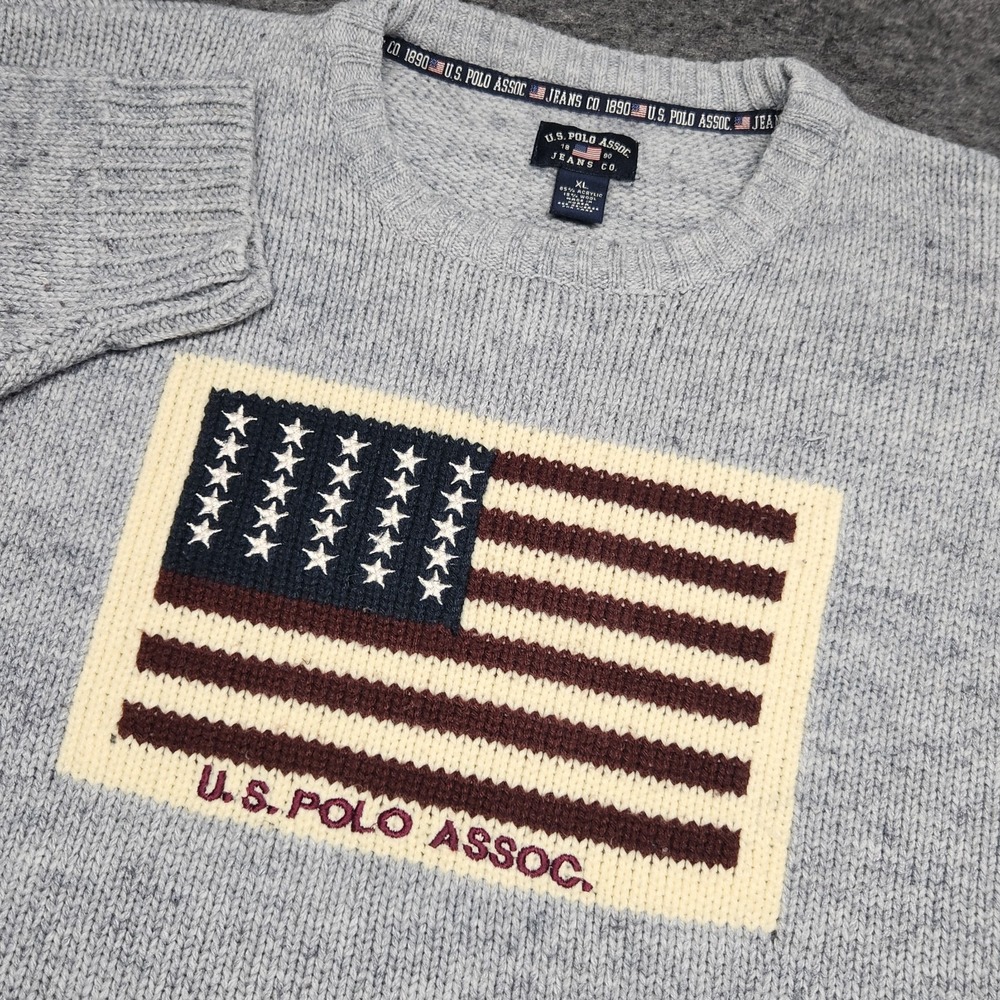 US Polo Assn Jeans Co Mens Wool Blend American Flag Patriotic Sweater XL